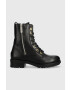 Tommy Hilfiger bőr bakancs Th Essentials Biker Boot fekete női téliesített lapos talpú - Pepit.hu