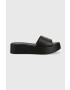 Tommy Hilfiger bőr papucs TH SLIP ON SANDAL FLATFORM fekete női platformos FW0FW07243 - Pepit.hu