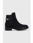 Tommy Hilfiger magasszárú cipő velúrból Th Suede Flat Boot sötétkék női lapos talpú - Pepit.hu