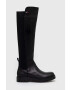 Tommy Jeans csizma Long Leather Boot fekete női platformos - Pepit.hu