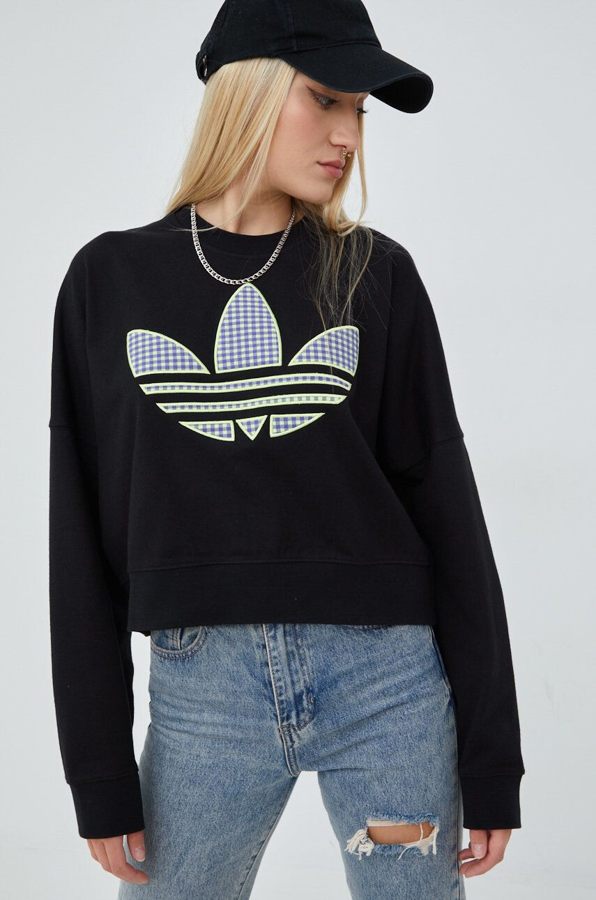 adidas Originals pamut melegítőfelső Trefoil Moments fekete női nyomott mintás - Pepit.hu