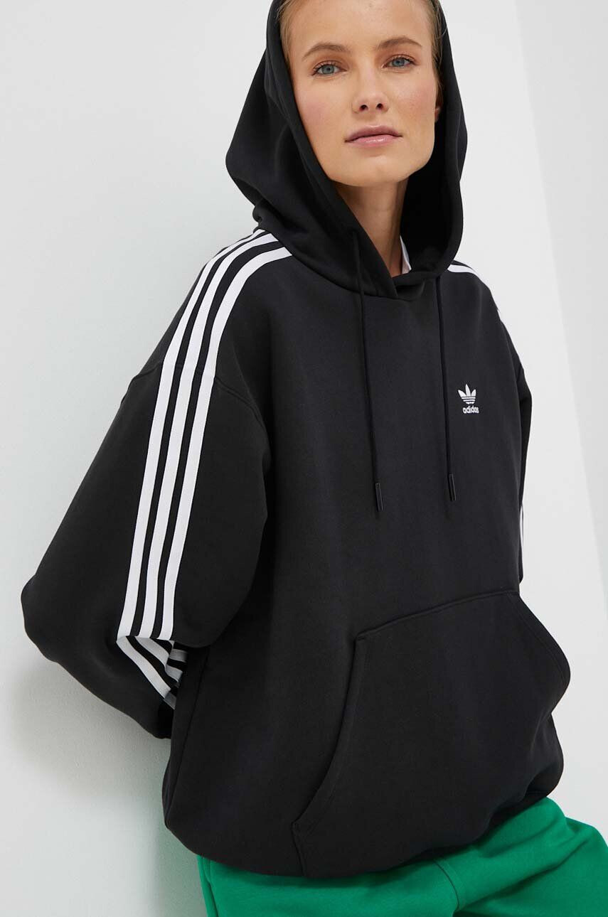 adidas Originals pamut melegítőfelső fekete női nyomott mintás kapucnis - Pepit.hu