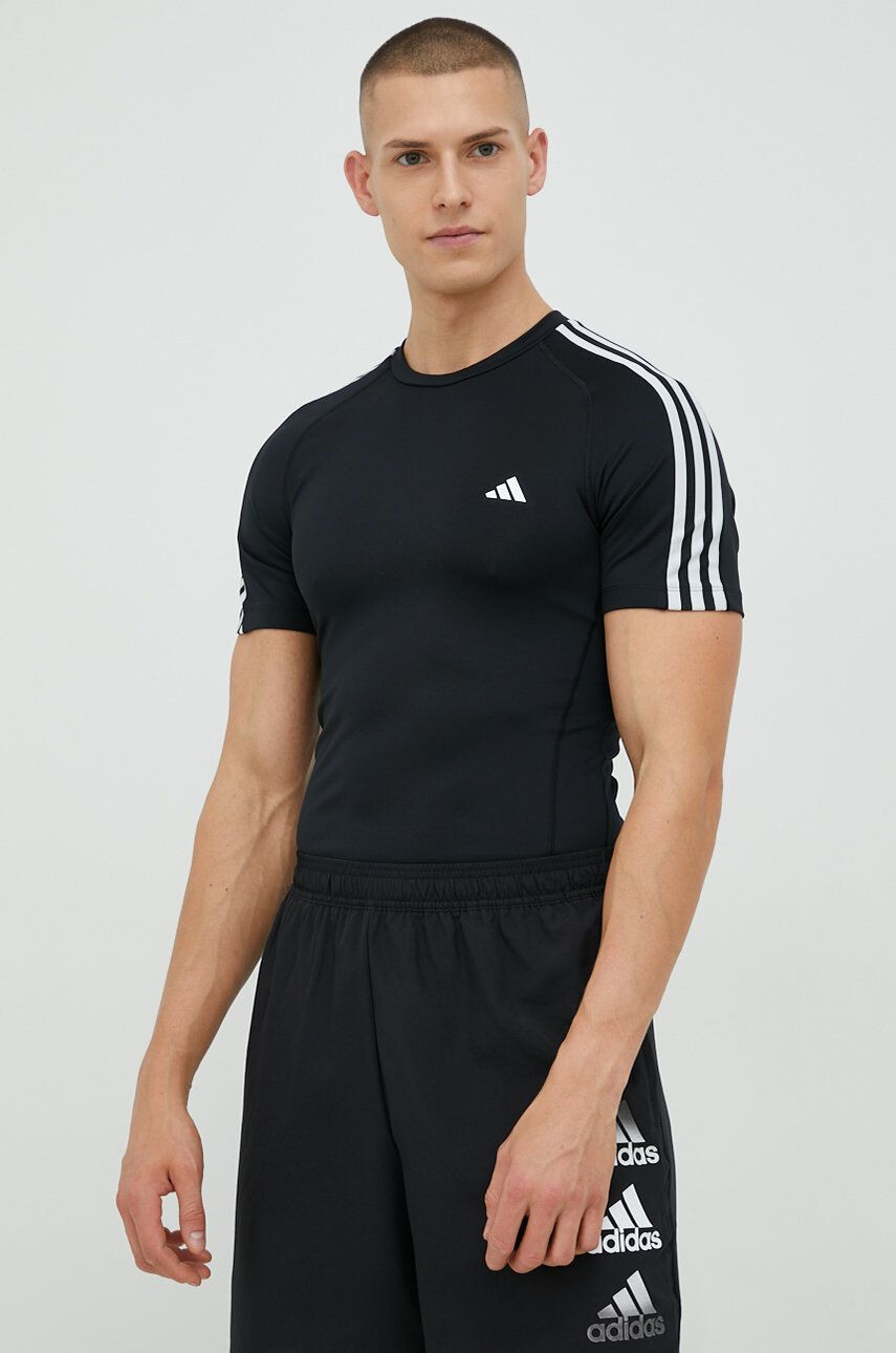 adidas Performance edzős póló Techfit 3-stripes fekete nyomott mintás - Pepit.hu