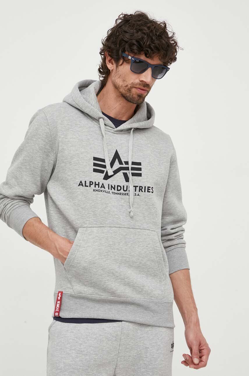 Alpha Industries felső Basic Hoody fekete férfi nyomott mintás kapucnis - Pepit.hu