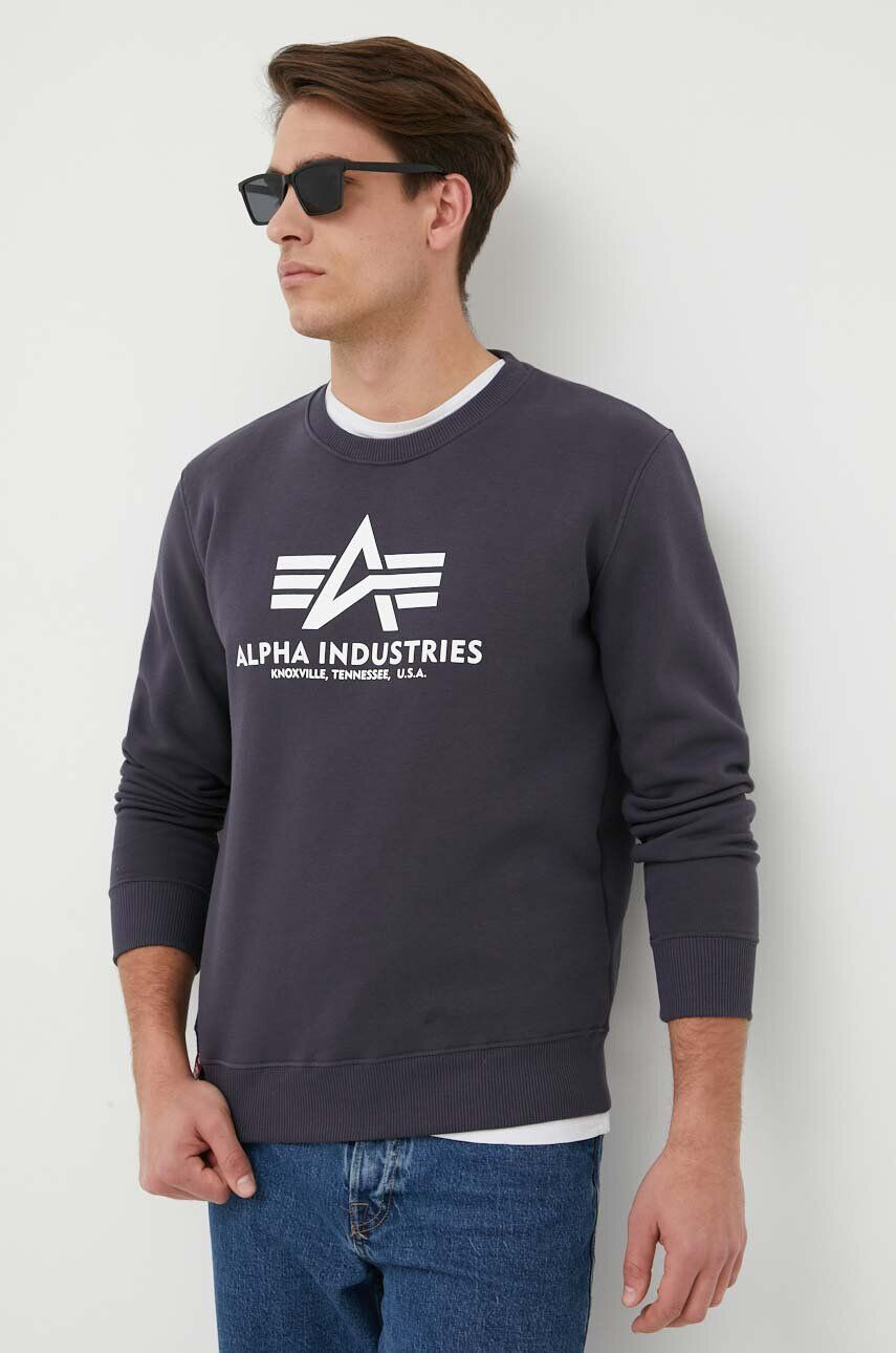 Alpha Industries felső Basic Sweater sötétkék férfi nyomott mintás - Pepit.hu