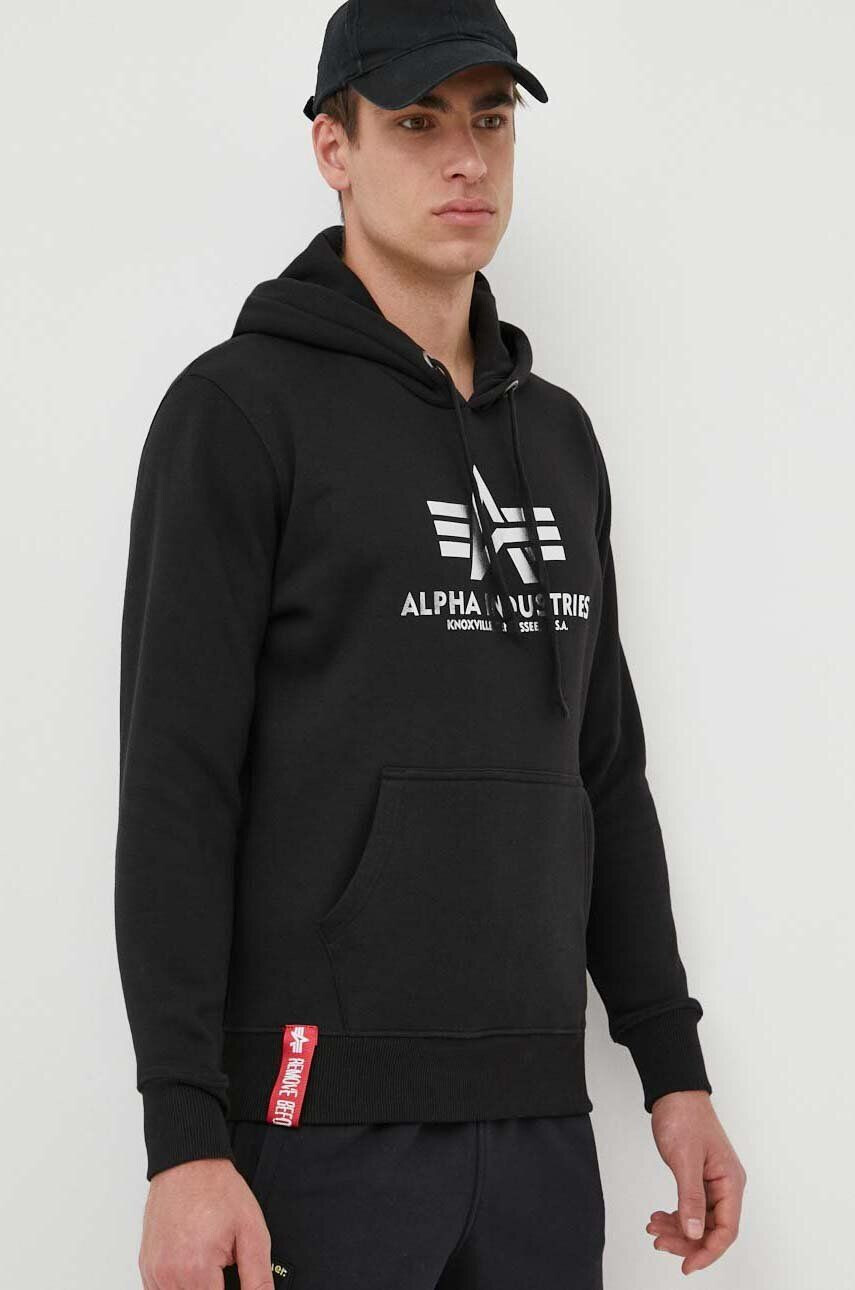 Alpha Industries felső fekete férfi nyomott mintás kapucnis - Pepit.hu