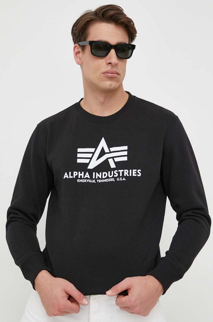 Alpha Industries felső Basic Sweater fekete férfi nyomott mintás - Pepit.hu