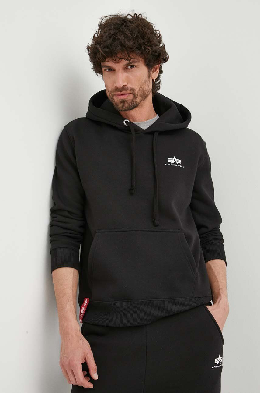 Alpha Industries felső Basic Hoody Small Logo fekete férfi nyomott mintás kapucnis - Pepit.hu