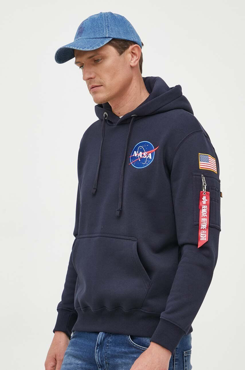 Alpha Industries felső Space Shuttle Hoody sötétkék férfi nyomott mintás kapucnis - Pepit.hu