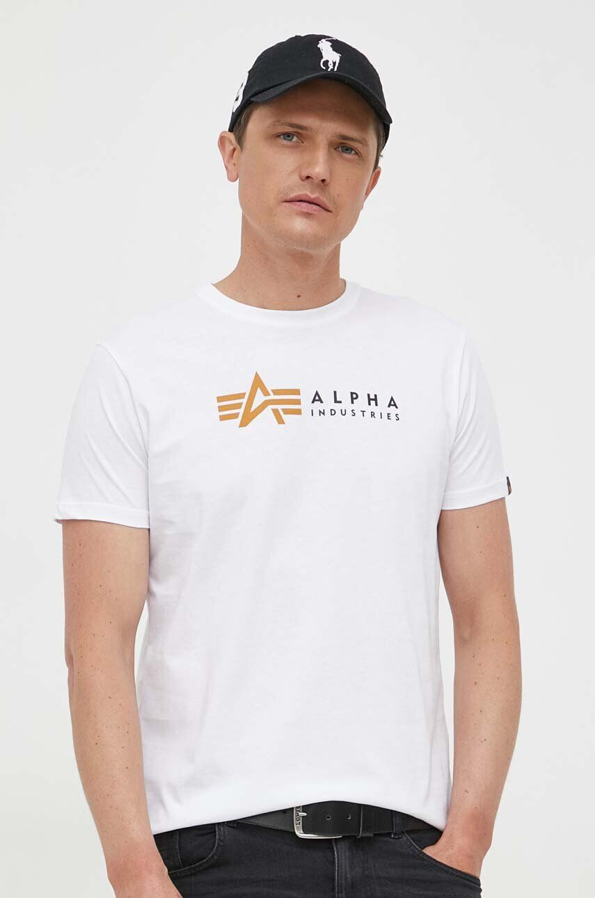 Alpha Industries pamut póló Koszulka Alpha Label T 118502 09 fehér nyomott mintás - Pepit.hu