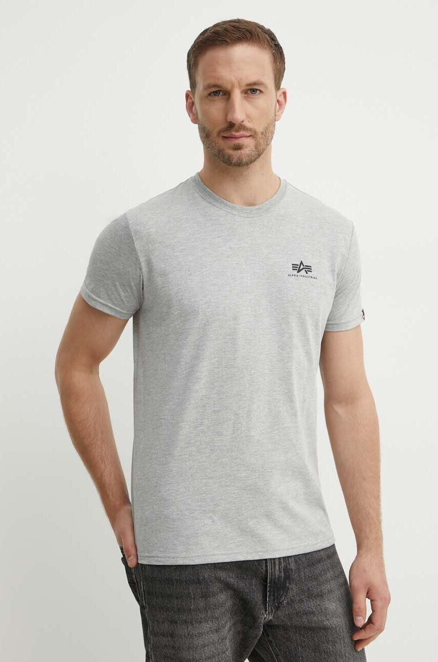 Alpha Industries t-shirt Basic T Small Logo szürke férfi nyomott mintás - Pepit.hu