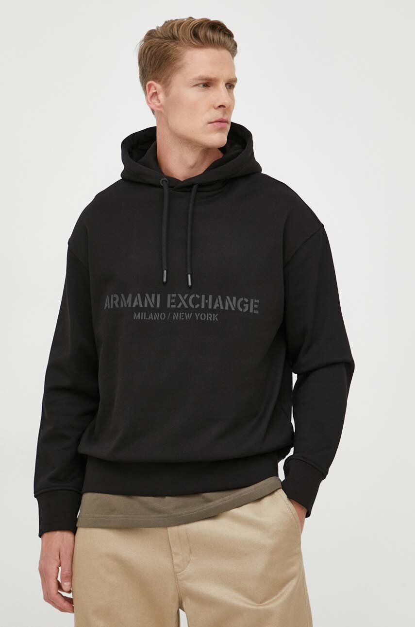 Armani Exchange pamut melegítőfelső fekete férfi nyomott mintás kapucnis - Pepit.hu