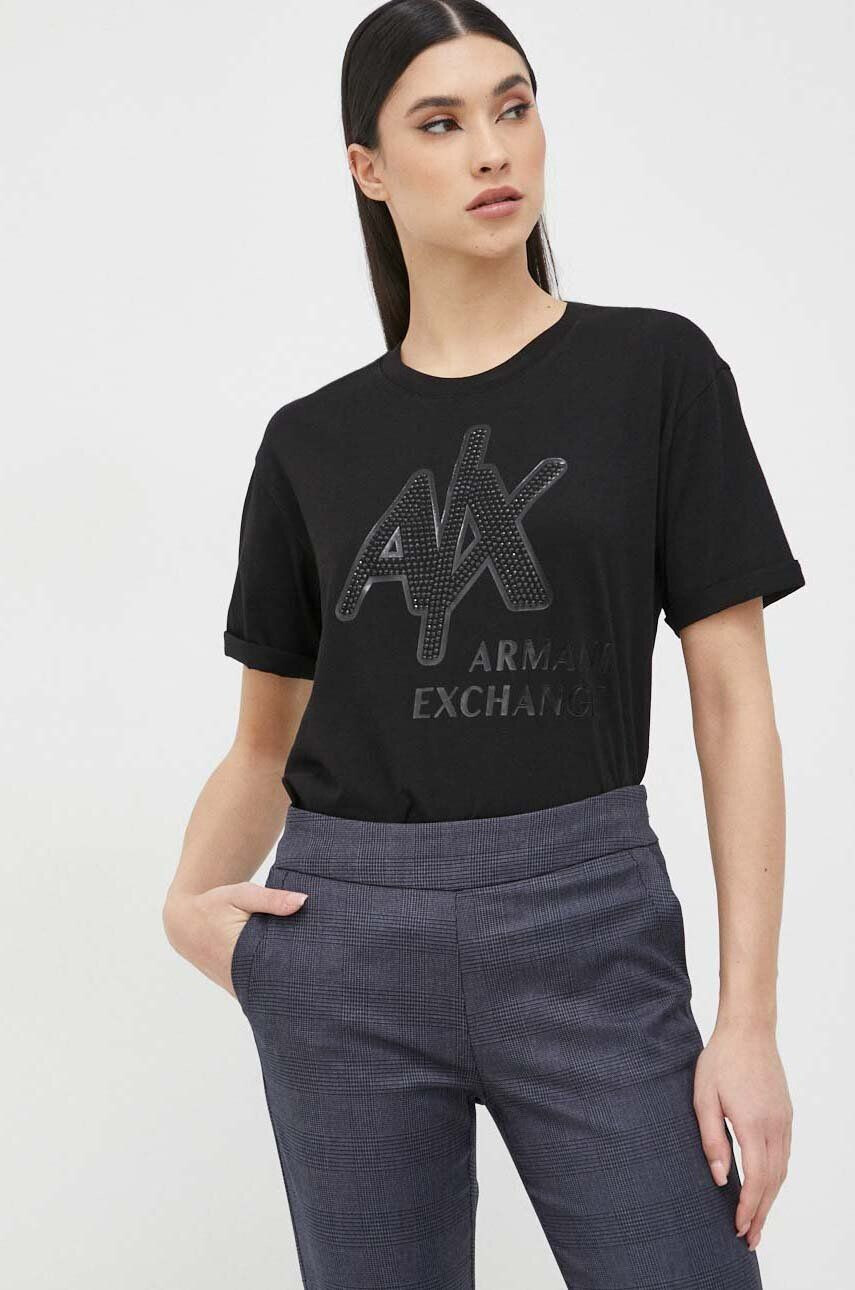 Armani Exchange pamut póló fekete - Pepit.hu