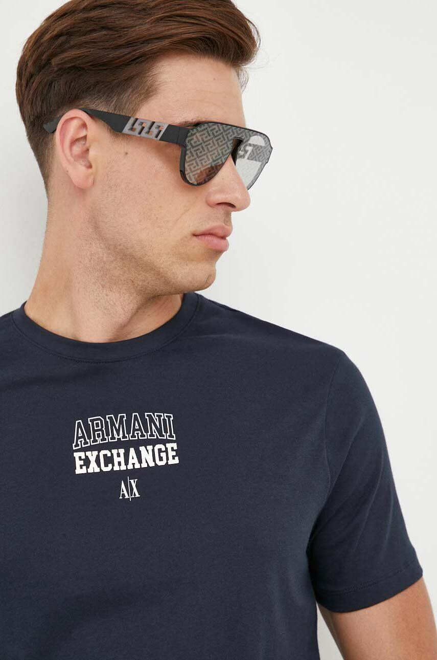 Armani Exchange pamut póló sötétkék nyomott mintás - Pepit.hu