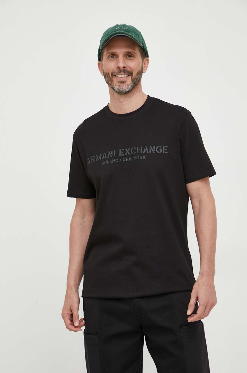 Armani Exchange pamut póló fekete nyomott mintás - Pepit.hu