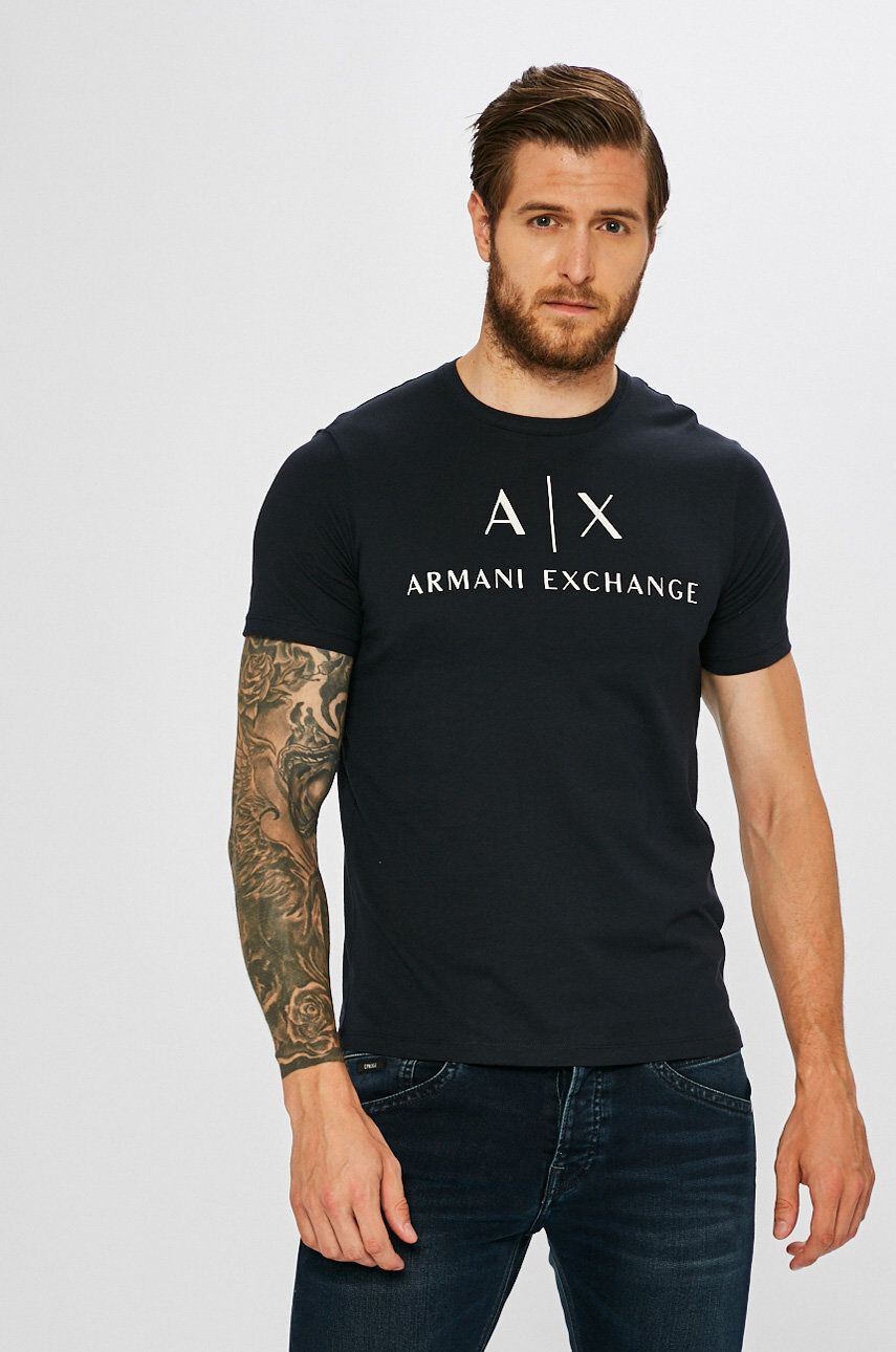 Armani Exchange t-shirt sötétkék férfi nyomott mintás - Pepit.hu