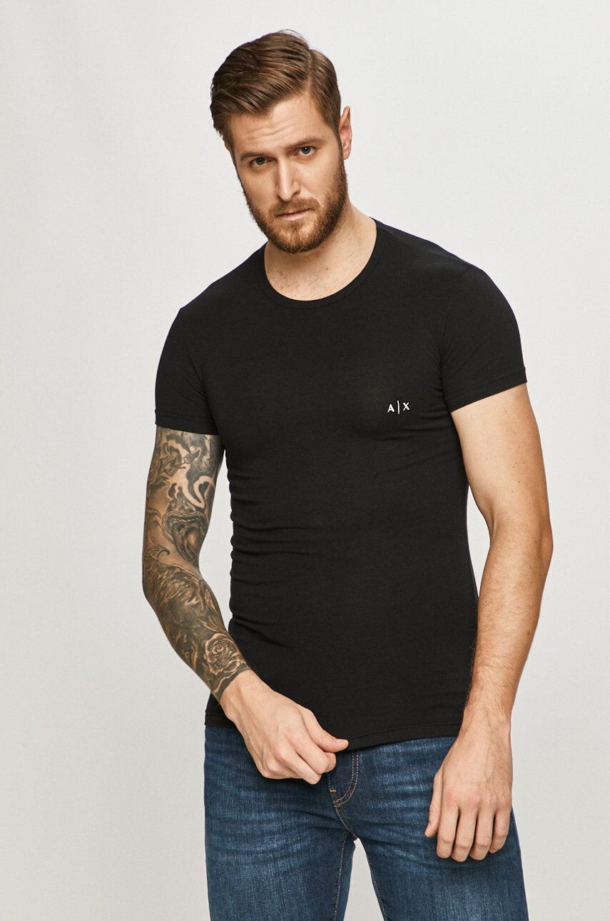 Armani Exchange t-shirt 2 db fekete férfi sima - Pepit.hu