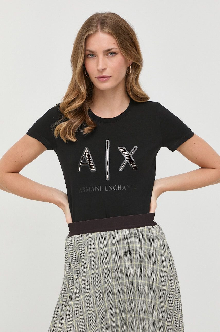 Armani Exchange t-shirt női fekete - Pepit.hu