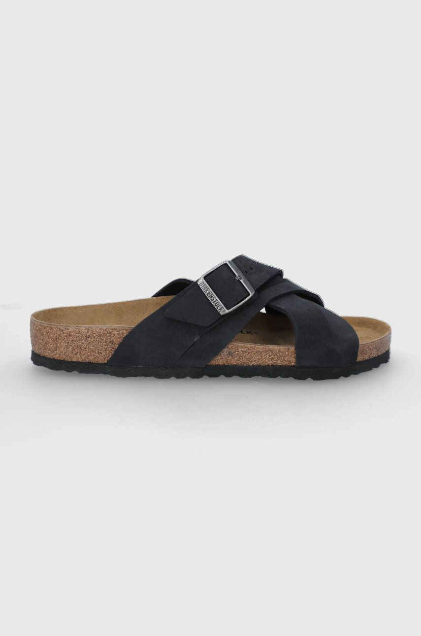 Birkenstock bőr papucs Lugano fekete férfi - Pepit.hu