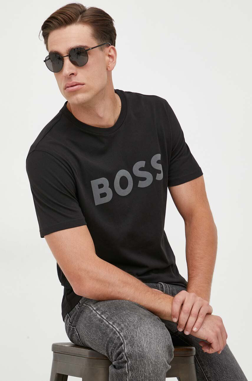 Boss Orange BOSS pamut póló BOSS CASUAL fekete nyomott mintás - Pepit.hu