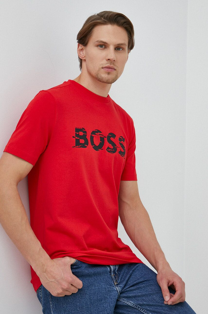 Boss Green BOSS t-shirt piros férfi nyomott mintás - Pepit.hu