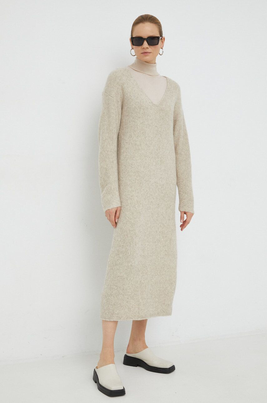 By Malene Birger gyapjú ruha Favine bézs maxi oversize - Pepit.hu