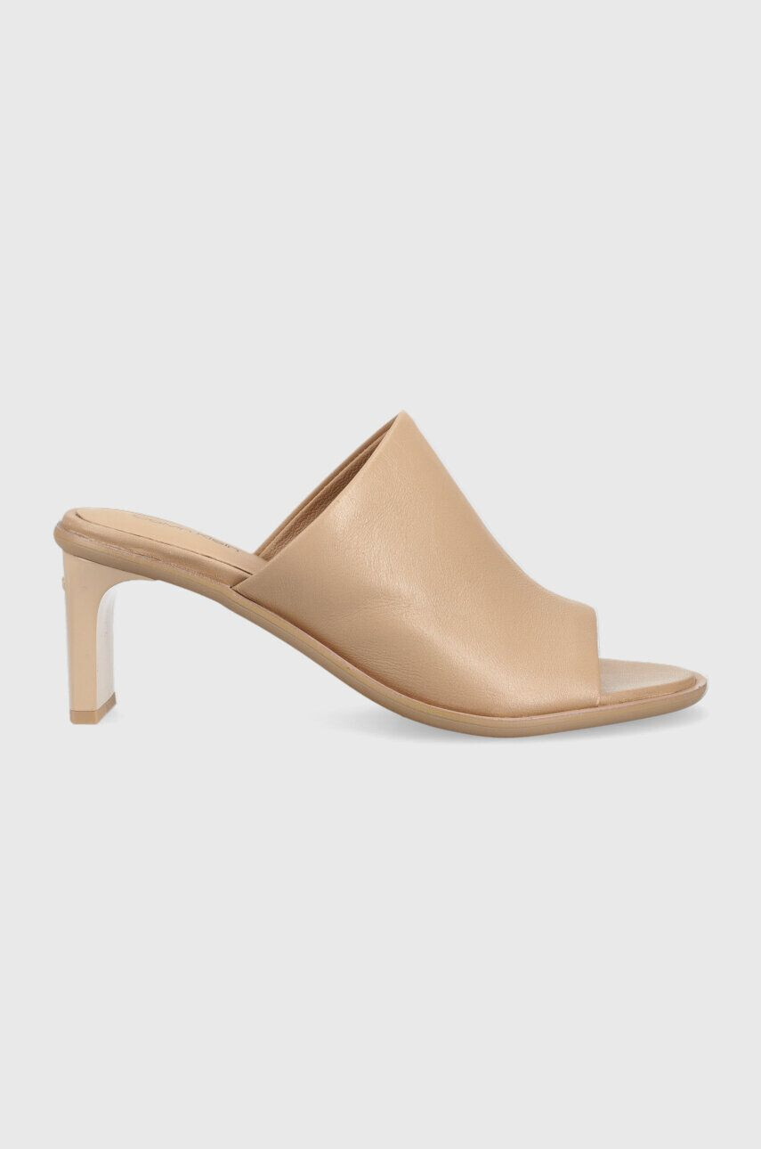 Calvin Klein bőr papucs CURVED STILETTO MULE bézs női magassarkú HW0HW01628 - Pepit.hu