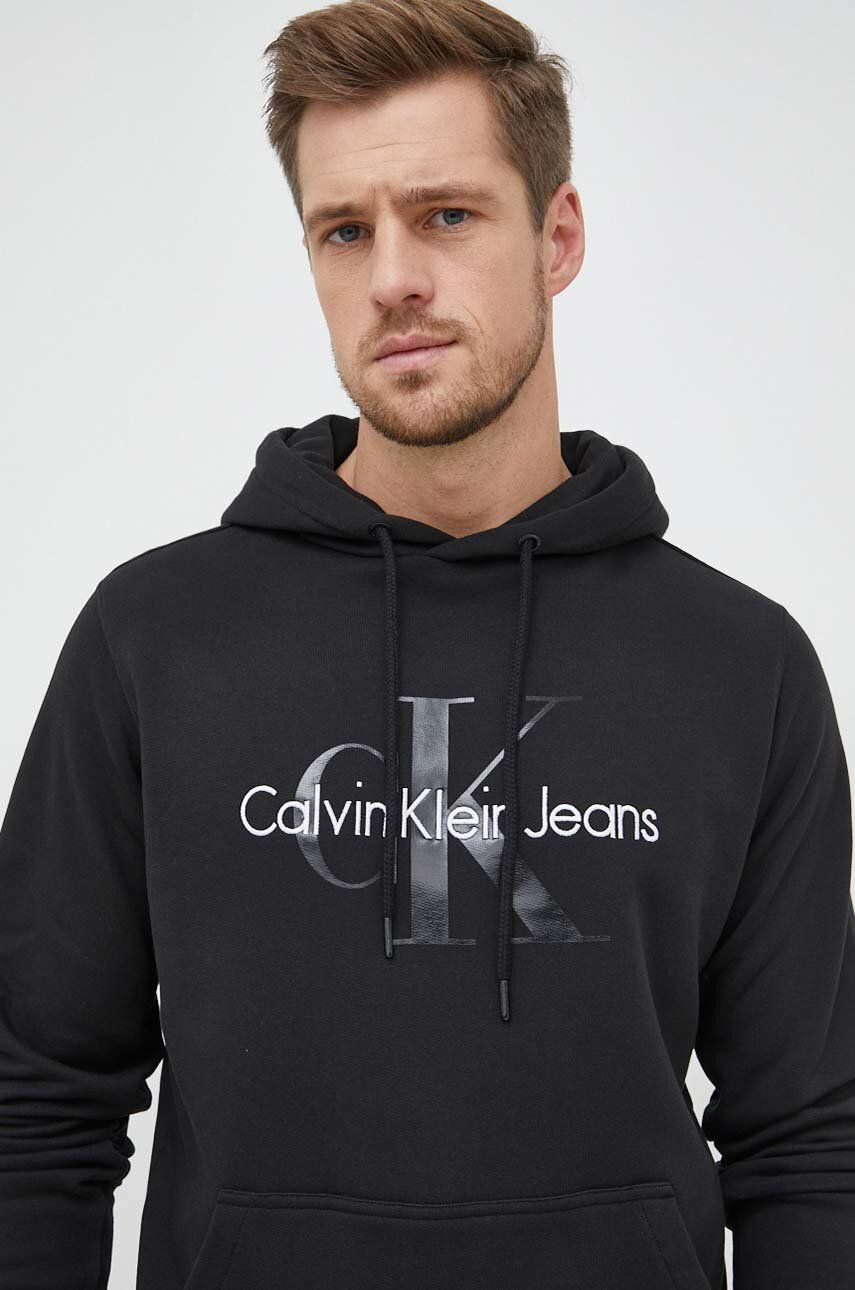 Calvin Klein Jeans pamut melegítőfelső fekete férfi nyomott mintás kapucnis - Pepit.hu