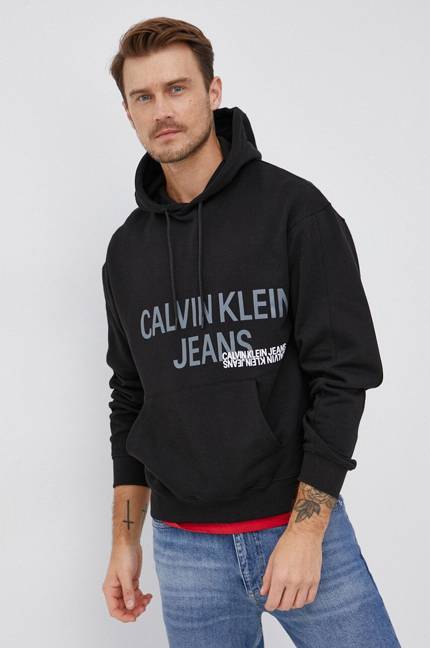 Calvin Klein Jeans pamut melegítőfelső fekete férfi nyomott mintás - Pepit.hu