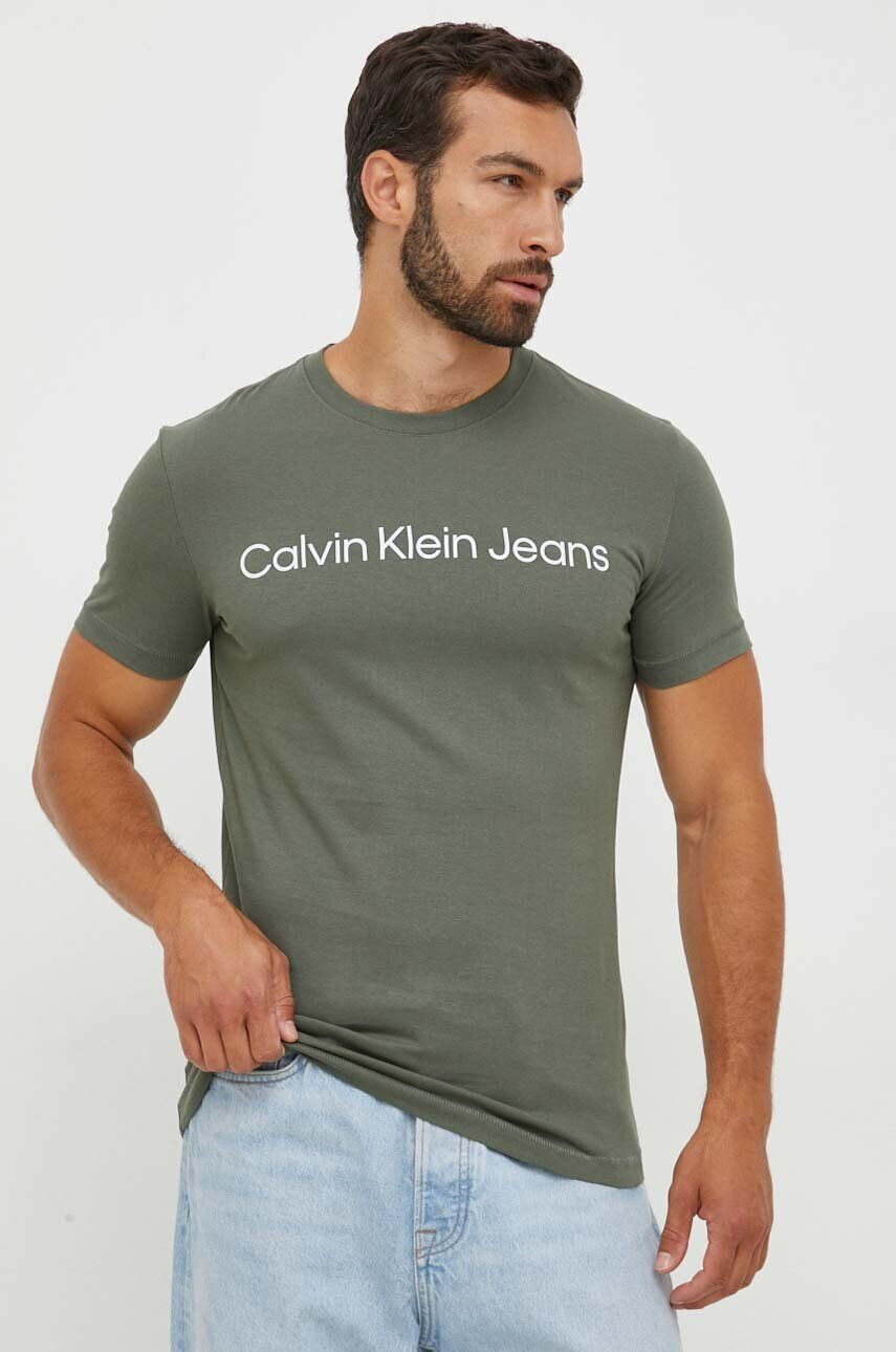 Calvin Klein Jeans pamut póló zöld nyomott mintás - Pepit.hu