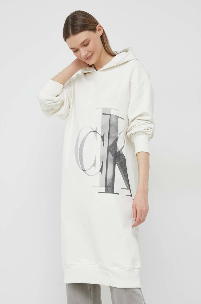 Calvin Klein Jeans pamut ruha bézs mini oversize - Pepit.hu