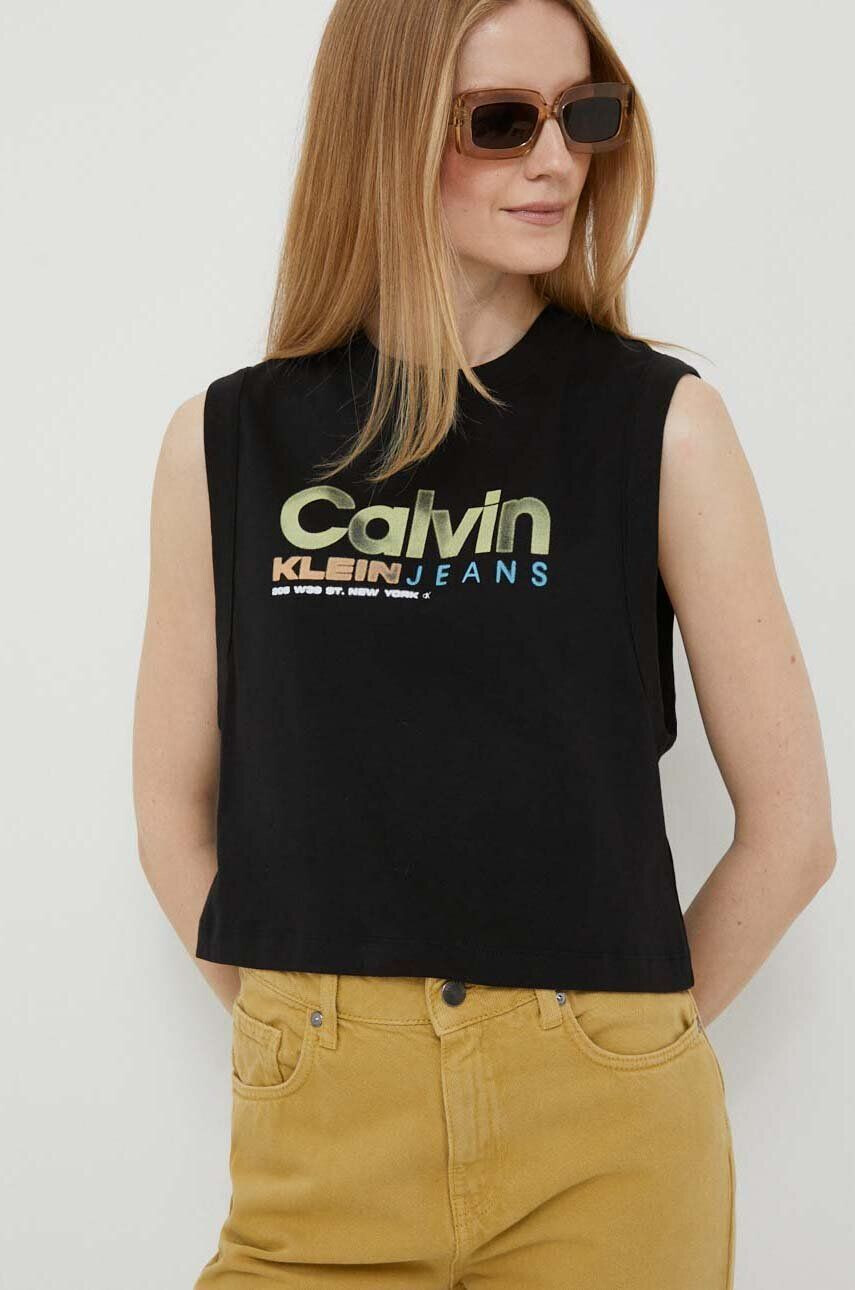 Calvin Klein Jeans pamut top fekete - Pepit.hu