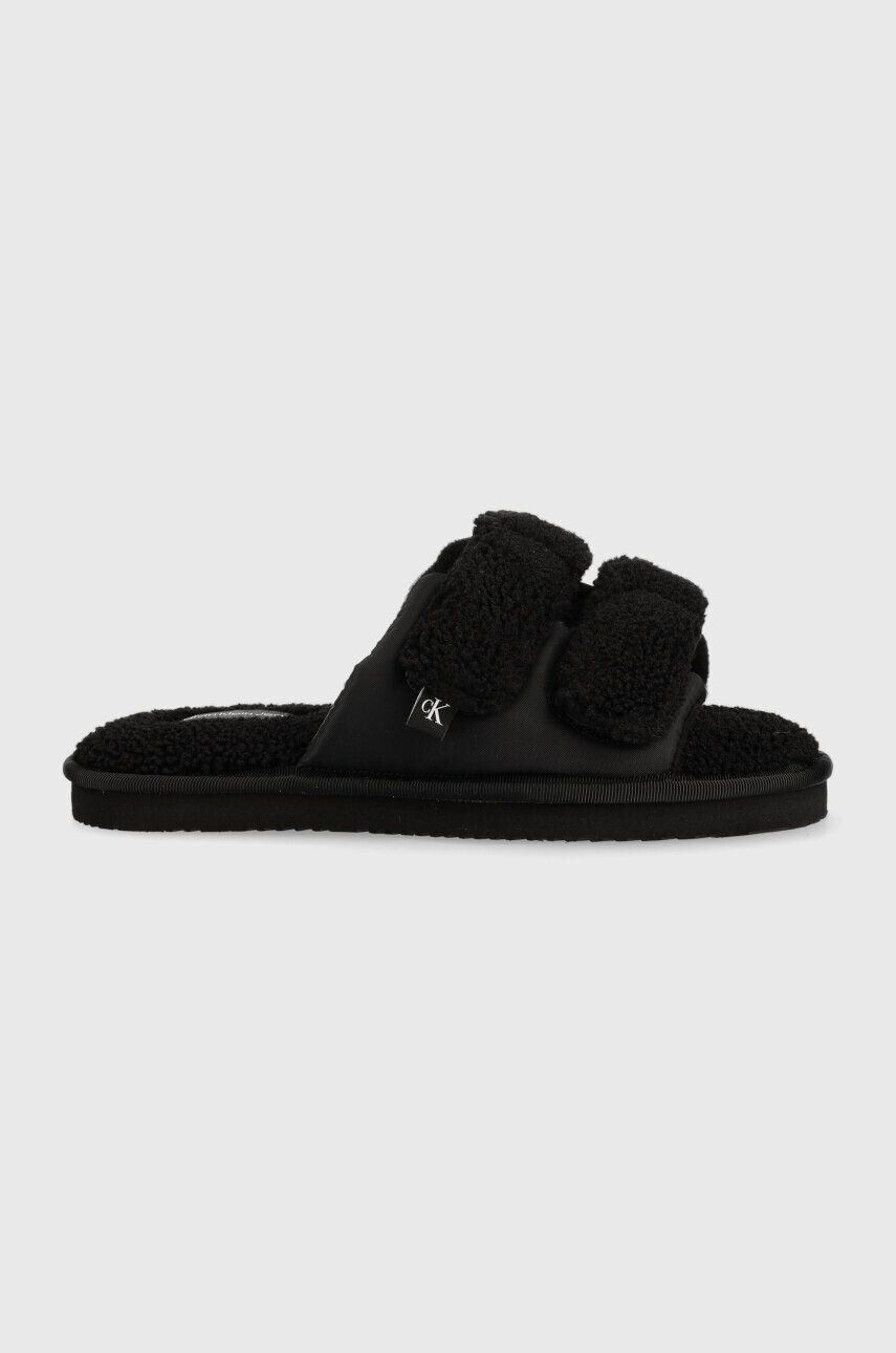 Calvin Klein Jeans papucs HOME SLIDE VELCRO SHEARLING fekete YW0YW00861 - Pepit.hu