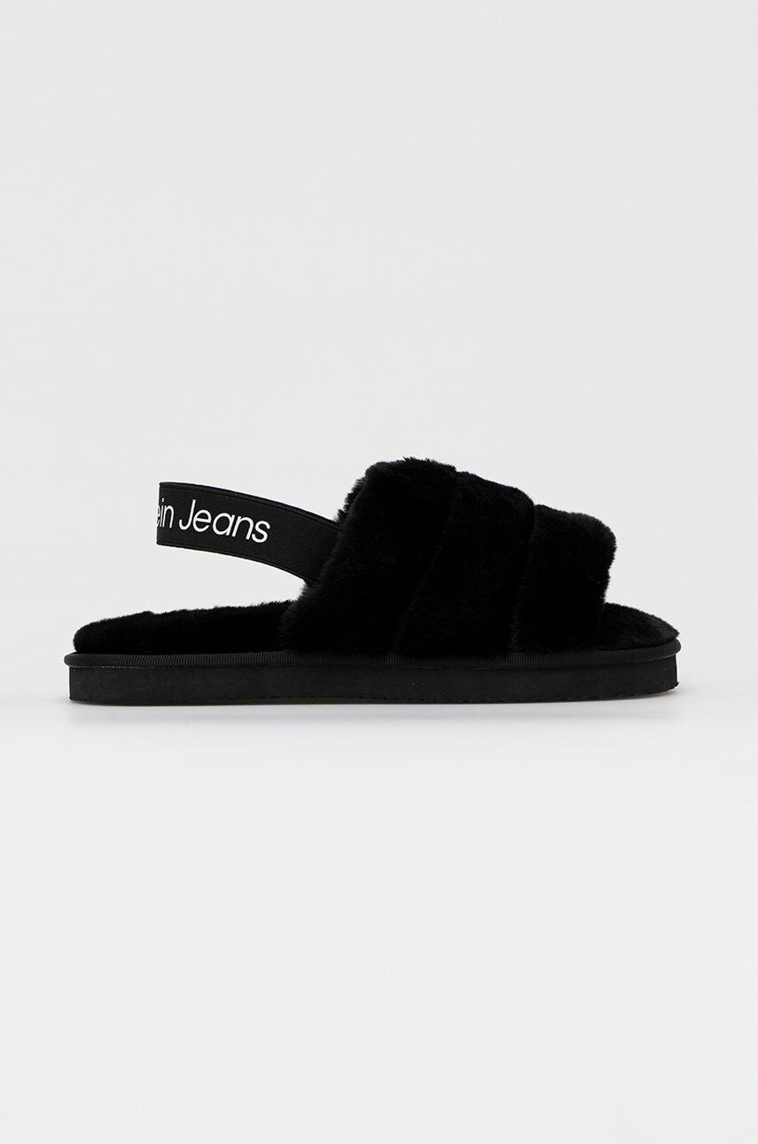 Calvin Klein Jeans papucs Home Slipper Fakefur Elastic fekete - Pepit.hu