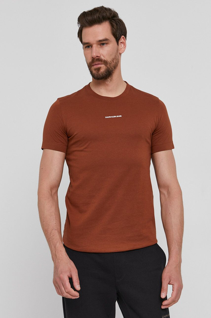 Calvin Klein Jeans t-shirt barna férfi sima - Pepit.hu