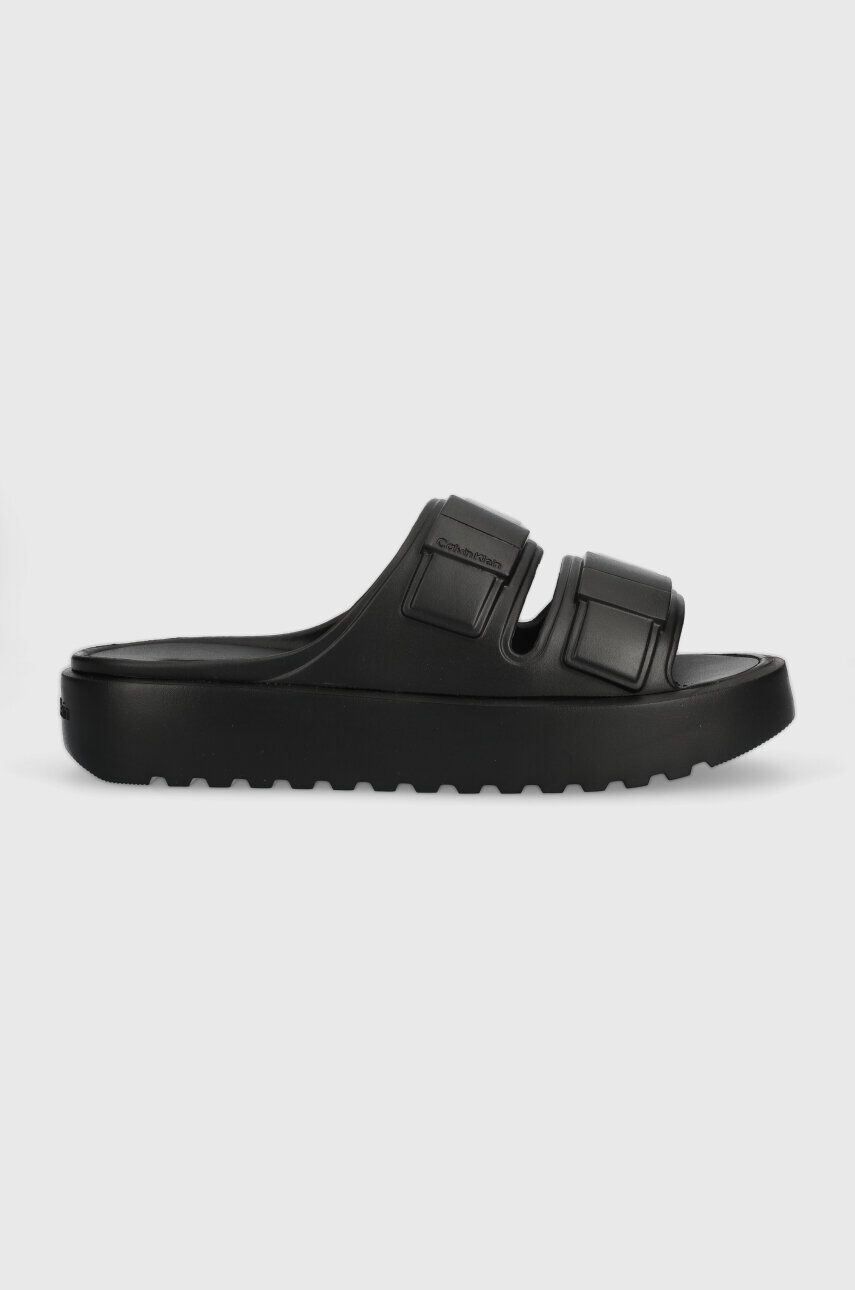 Calvin Klein papucs DOUBLE STRAP SLIPPER fekete férfi HM0HM00967 - Pepit.hu