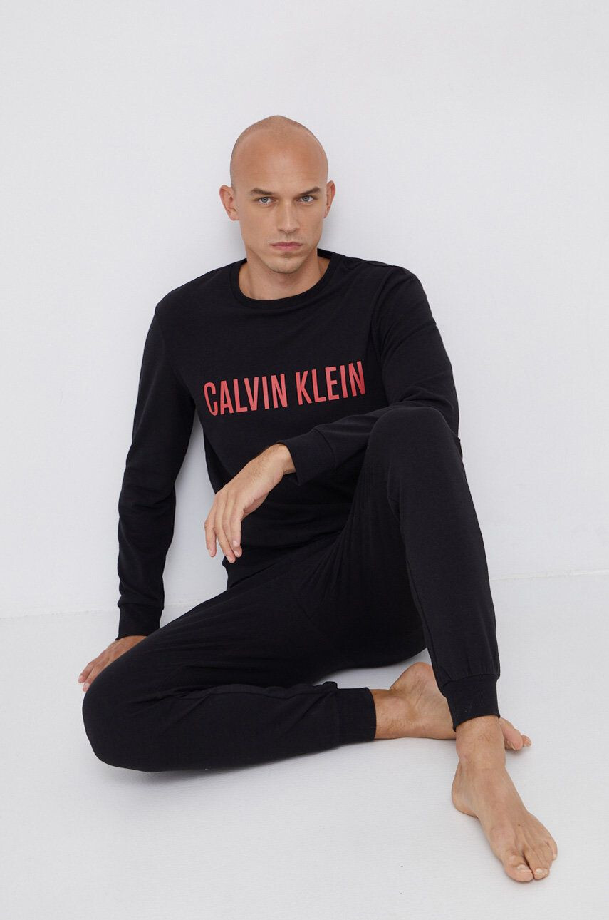 Calvin Klein Underwear hosszú ujjú pizsama fekete sima - Pepit.hu