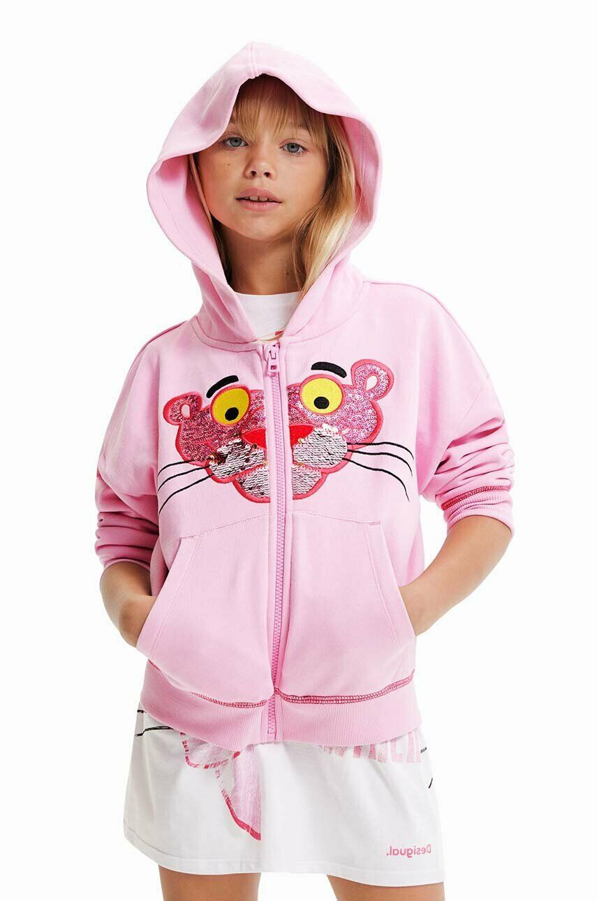 Desigual gyerek melegítőfelső pamutból Pink Panther rózsaszín nyomott mintás kapucnis - Pepit.hu