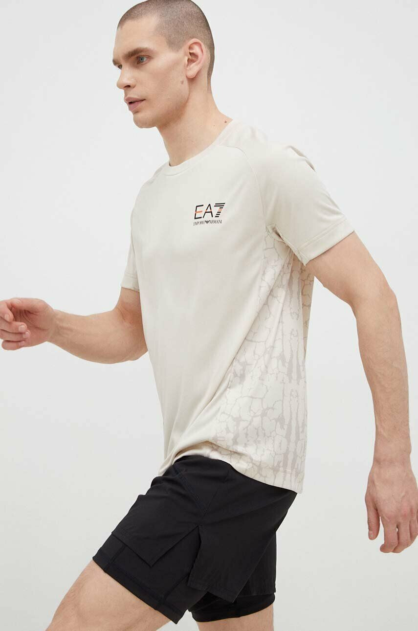 EA7 Emporio Armani t-shirt bézs férfi mintás - Pepit.hu