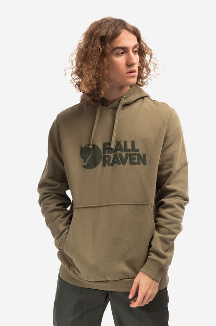 Fjallraven pamut melegítőfelső Logo Hoodie F84144 622 zöld férfi nyomott mintás kapucnis - Pepit.hu