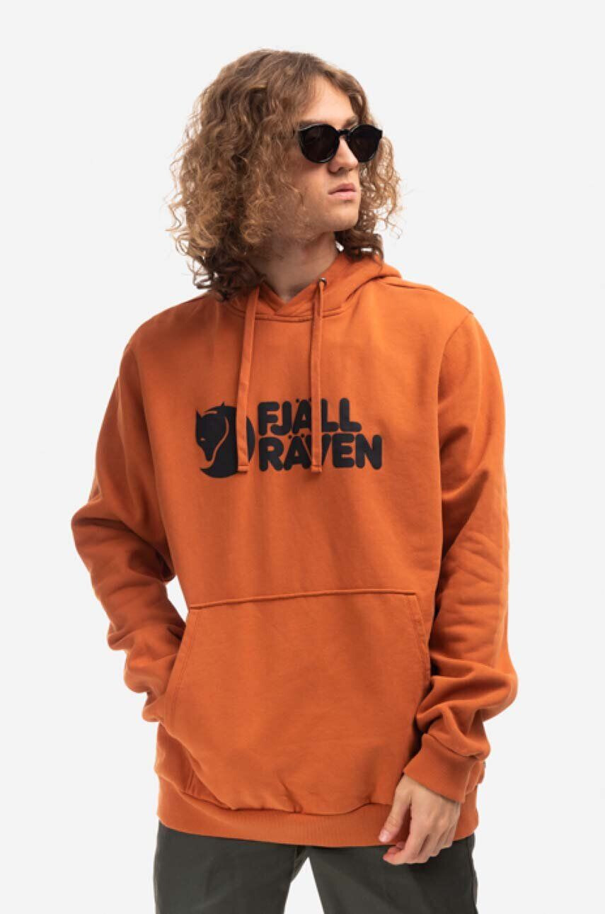 Fjallraven pamut melegítőfelső Logo Hoodie F84144 243 barna férfi nyomott mintás kapucnis - Pepit.hu