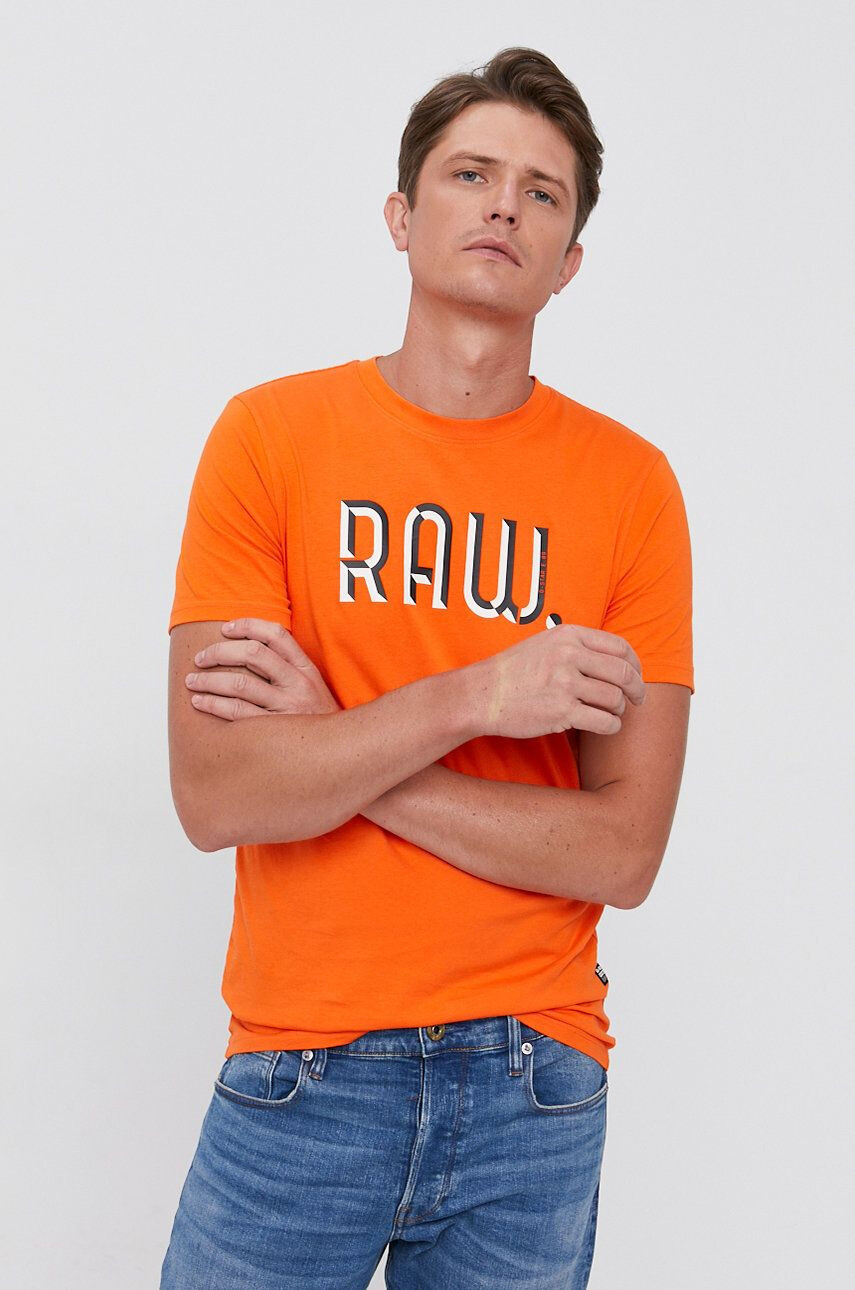 G-Star Raw pamut póló narancssárga nyomott mintás - Pepit.hu