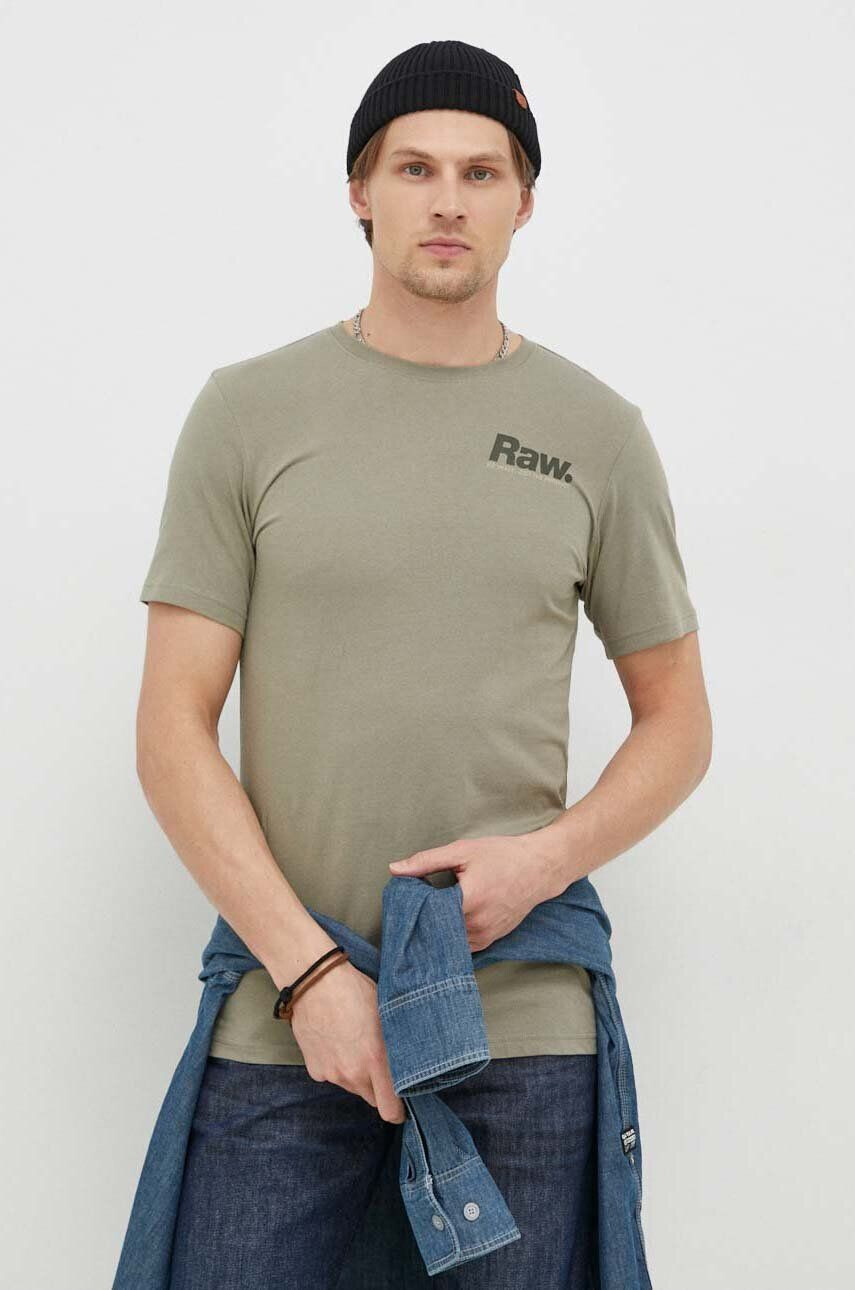 G-Star Raw pamut póló zöld nyomott mintás - Pepit.hu