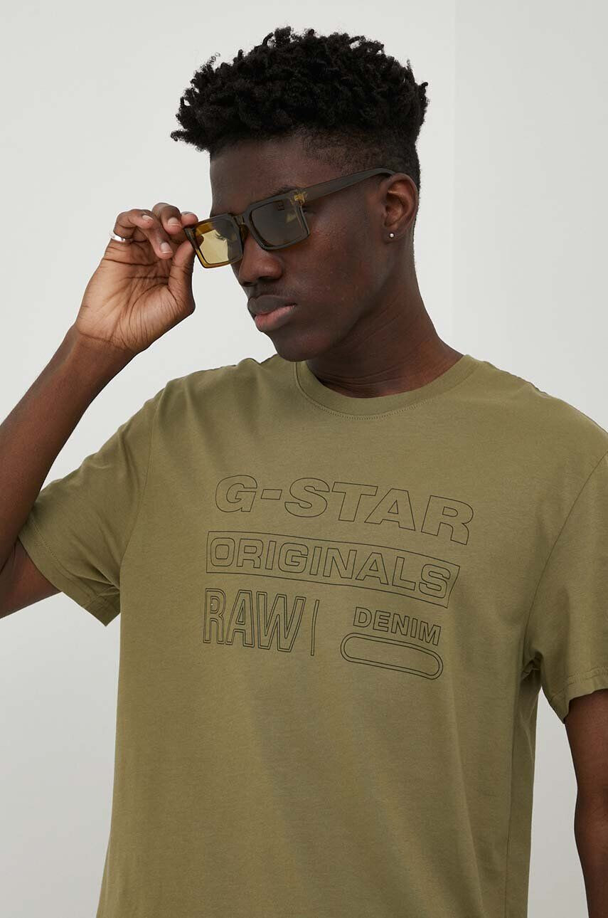 G-Star Raw pamut póló zöld nyomott mintás - Pepit.hu