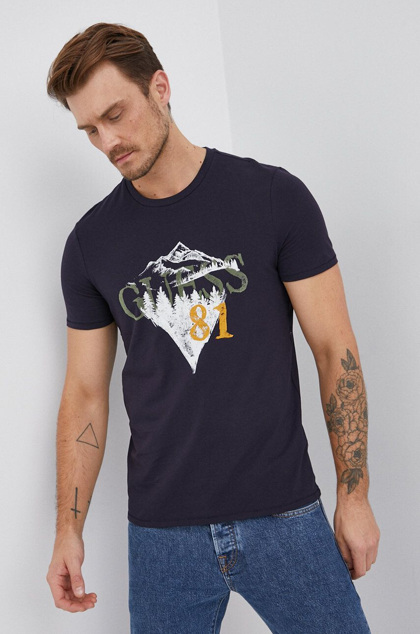 Guess t-shirt sötétkék férfi nyomott mintás - Pepit.hu