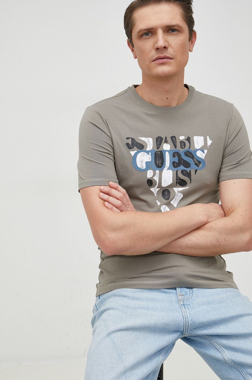 Guess t-shirt zöld férfi nyomott mintás - Pepit.hu