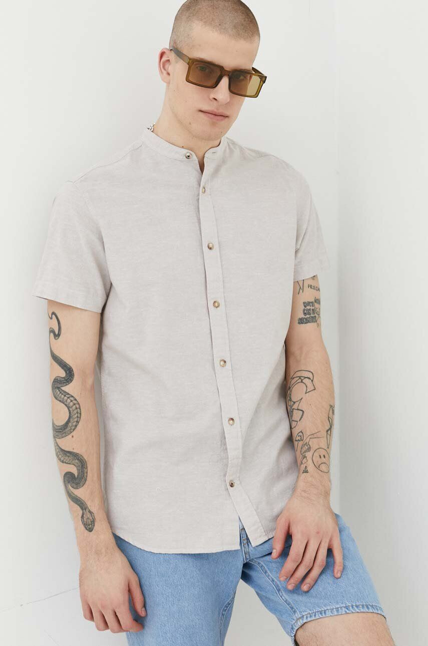 Jack & Jones lenvászon ing JJESUMMER állógalléros bézs regular 12220135 - Pepit.hu