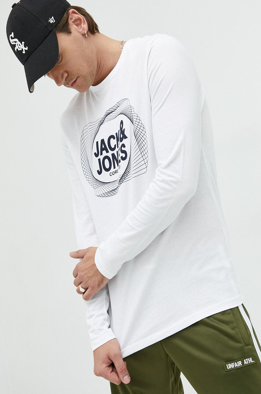 Jack & Jones pamut hosszúujjú JCOLUCA TEE LS CREW NECK FST fehér nyomott mintás 12225444 - Pepit.hu