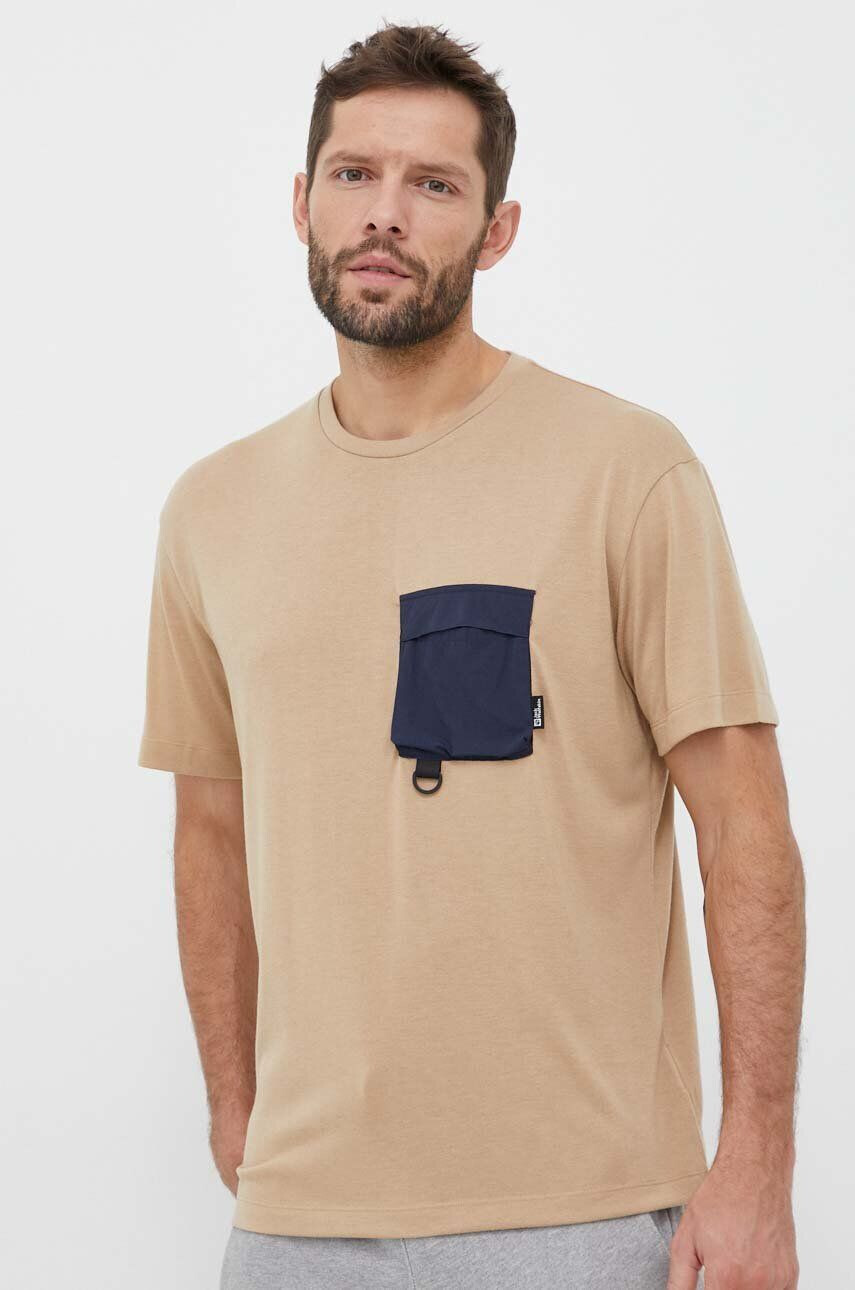 Jack Wolfskin t-shirt bézs férfi sima - Pepit.hu