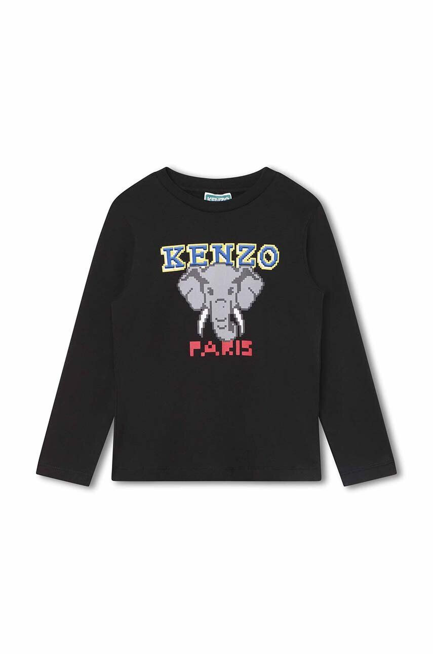 Kenzo kids gyerek pamut hosszú ujjú felső fekete nyomott mintás - Pepit.hu